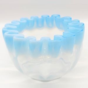 Vintage blue opalescent Crimped edge rose bowl